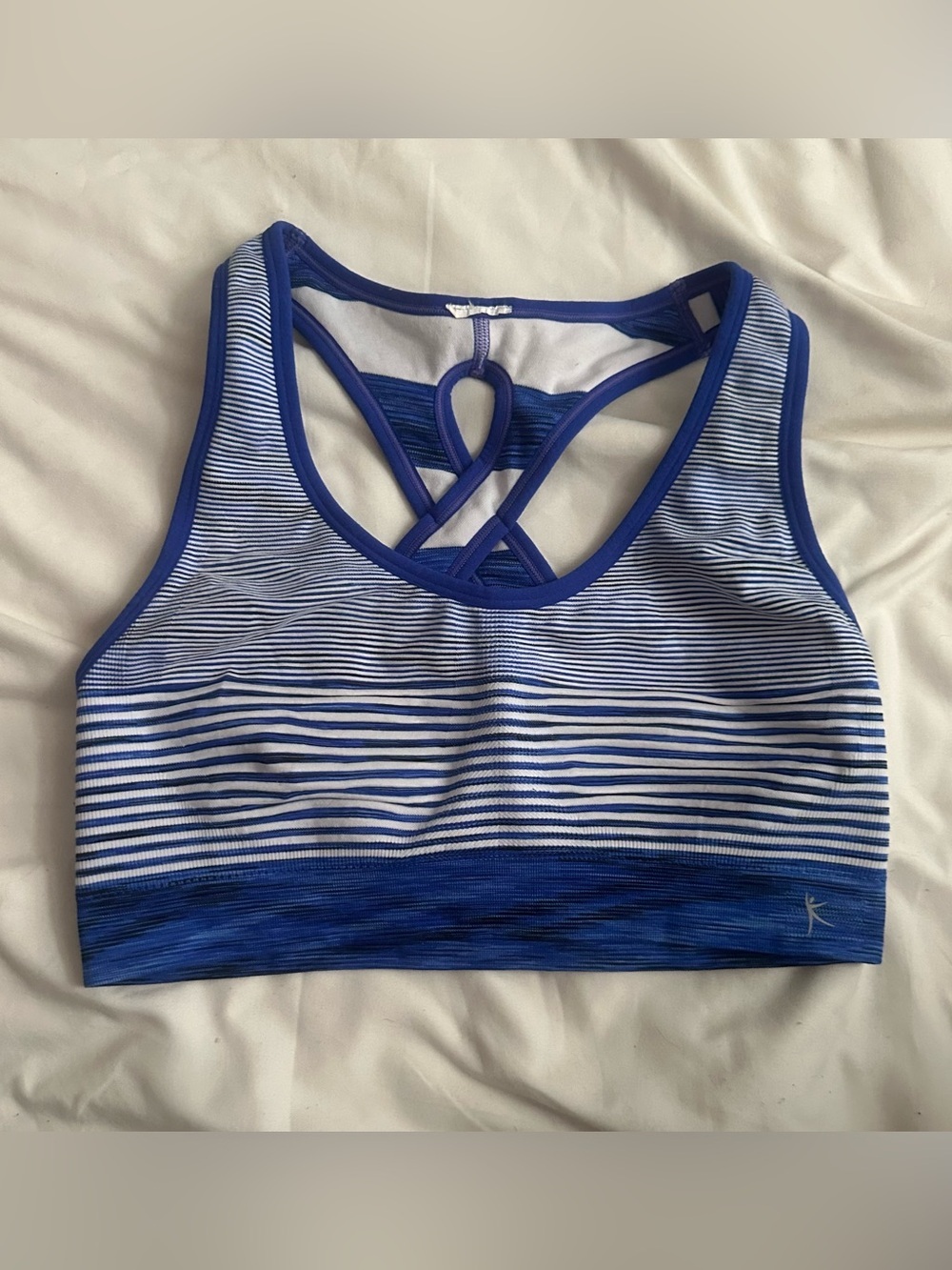 Blue Striped Cross-Back Sports Bra